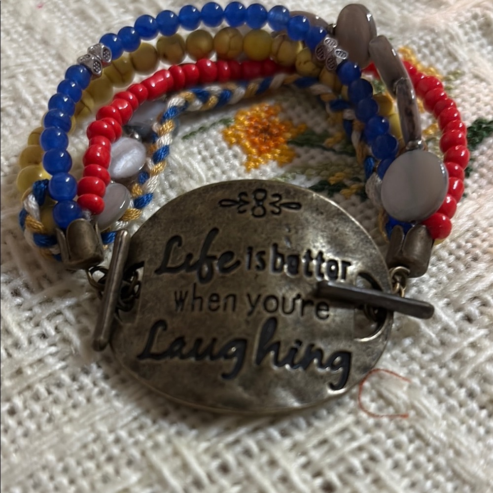 Multicolor Beaded Bracelet with Inspirational Charm
